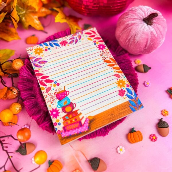 Cozy Fall Book Stack Notepad 4.25" x 5.5"